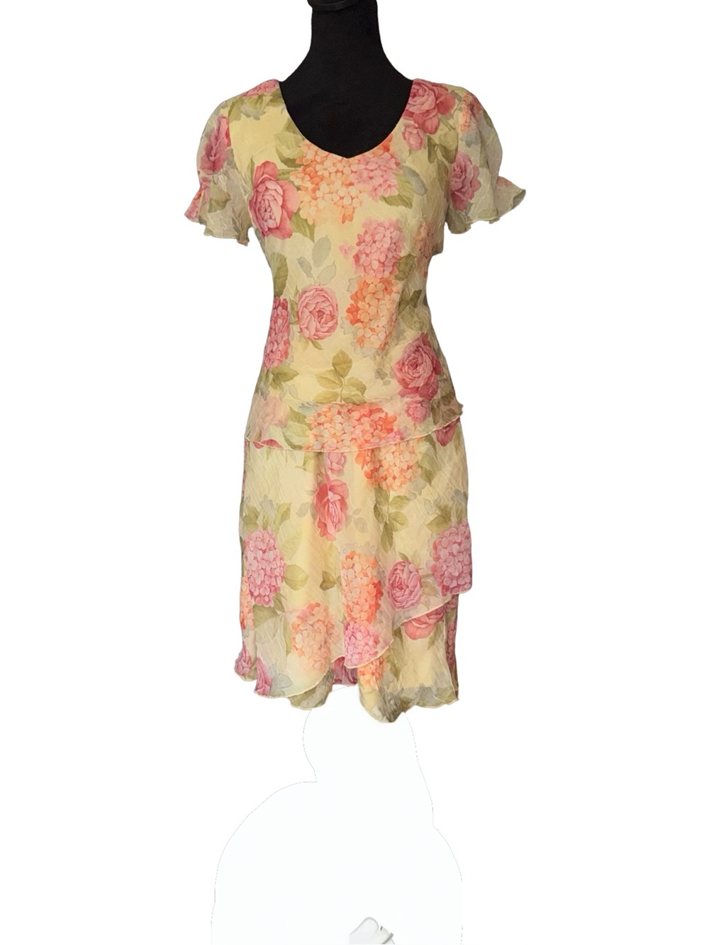 Vintage K & Company Petite Floral Fairycore Midi Dress Size 10P Y2K